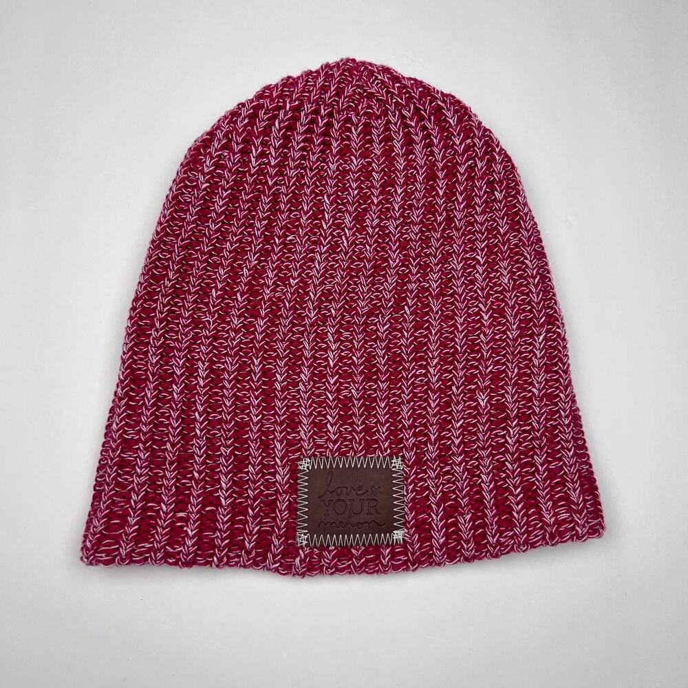 Love Your Melon Beanie Hat Red Speckled Knit Holiday Christmas Chunky Winter